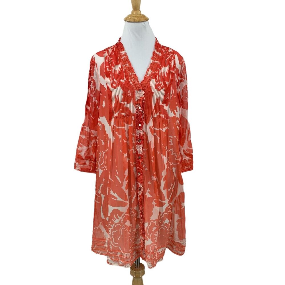Diane Von Furstenberg Dress Womens 2 Poppy Ombre Layla Silk Pintuck Smocked Bib